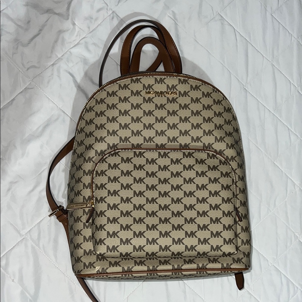 Michael Kors Tan and Brown Logo Backpack